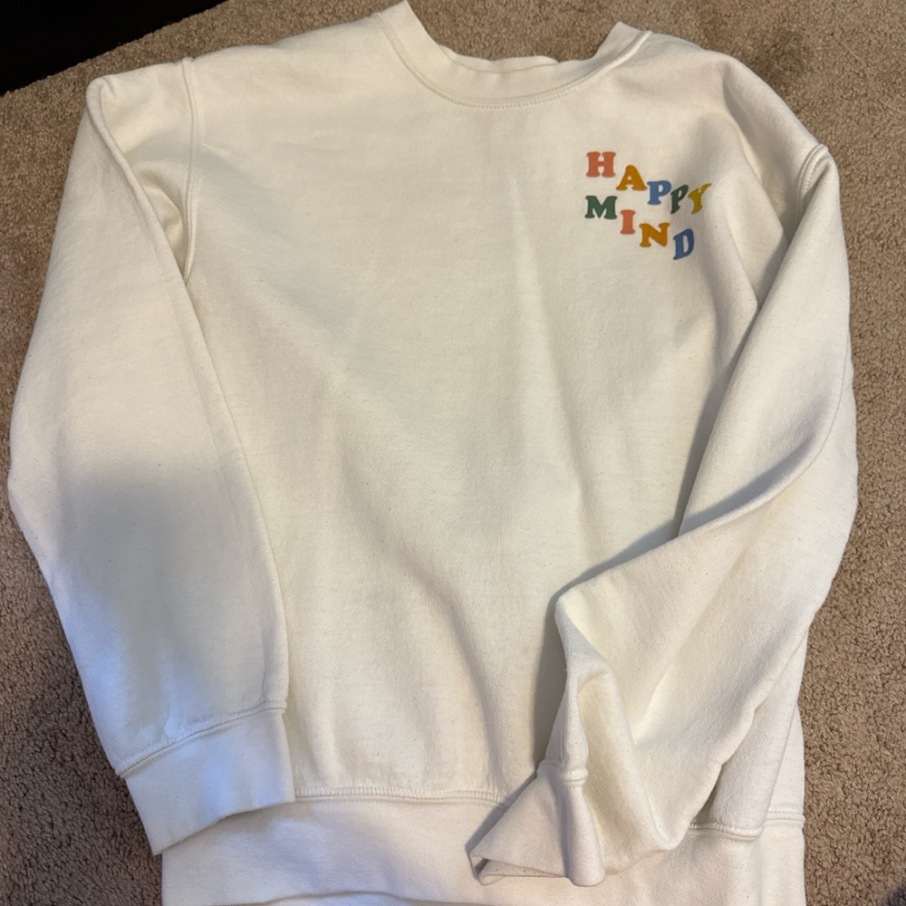 PacSun White "Happy Mind" Crewneck Sweatshirt with Multicolor Lettering